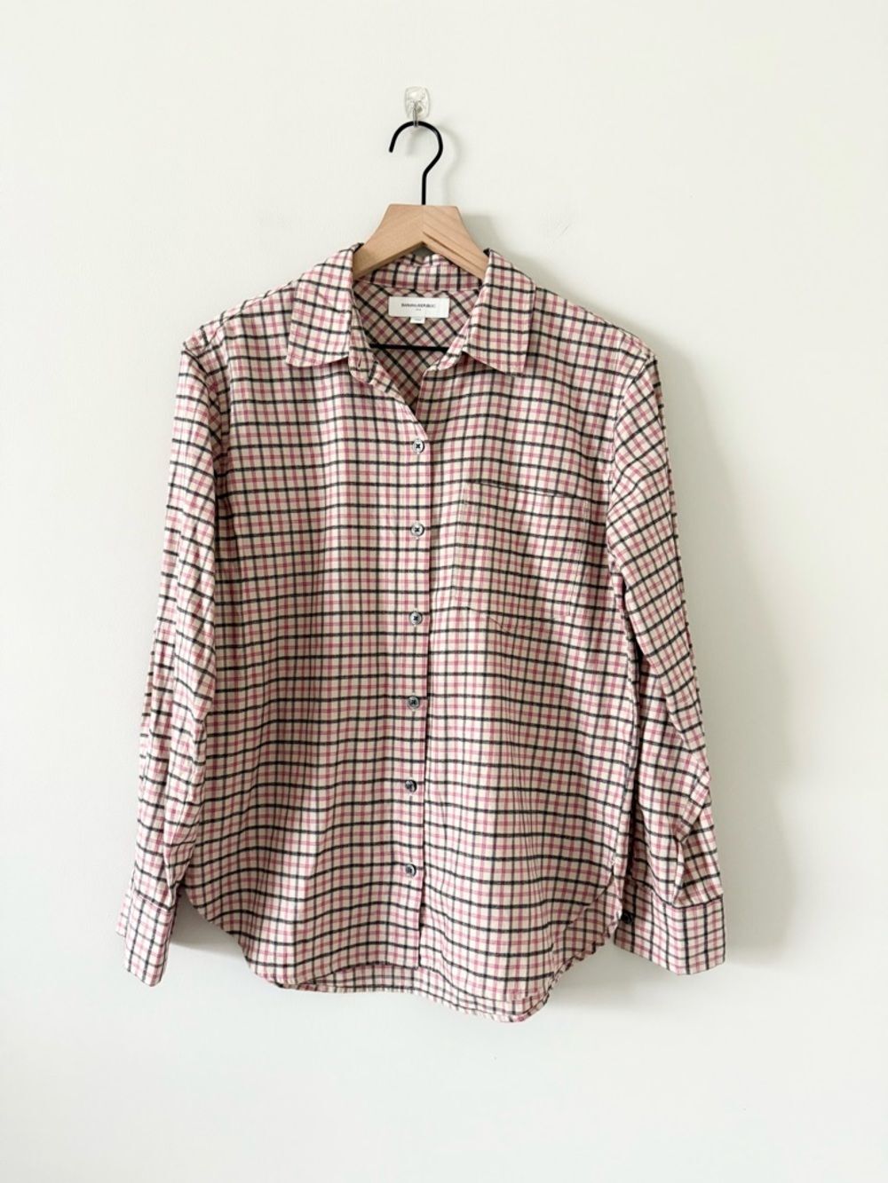 Banana Republic Pink & Black Plaid Cotton Flannel Shirt - Size XS